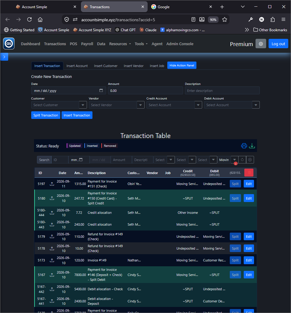 Transaction Table Screenshot